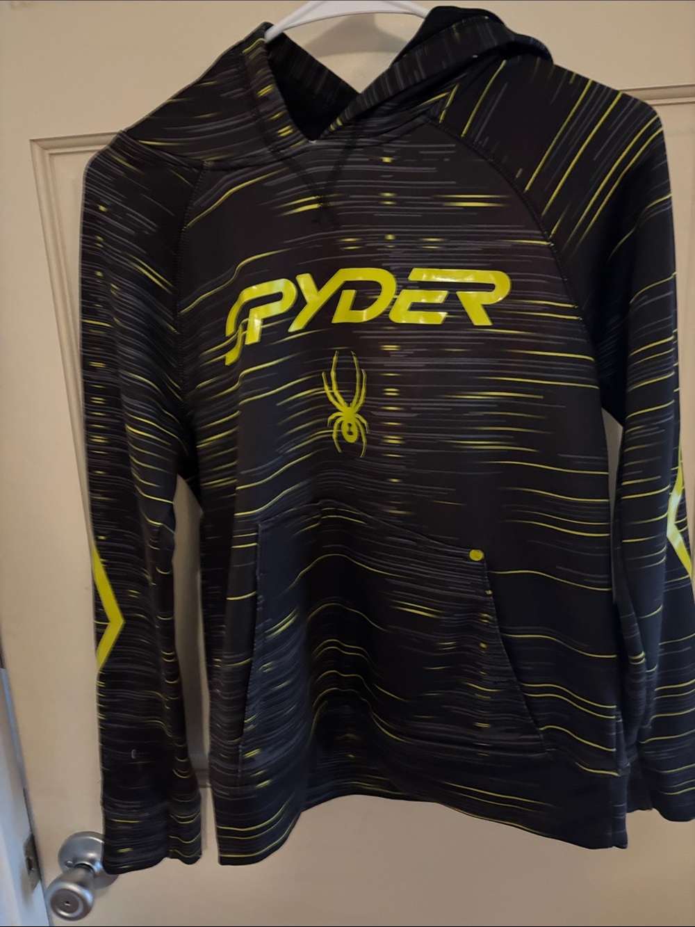 Spyder Youth Pullover Performance Fleece Hoodie, black and highlighter yellow